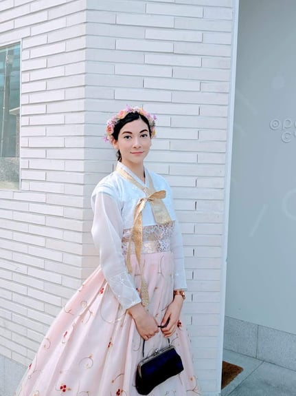 woman posing with traditional korean hanbok