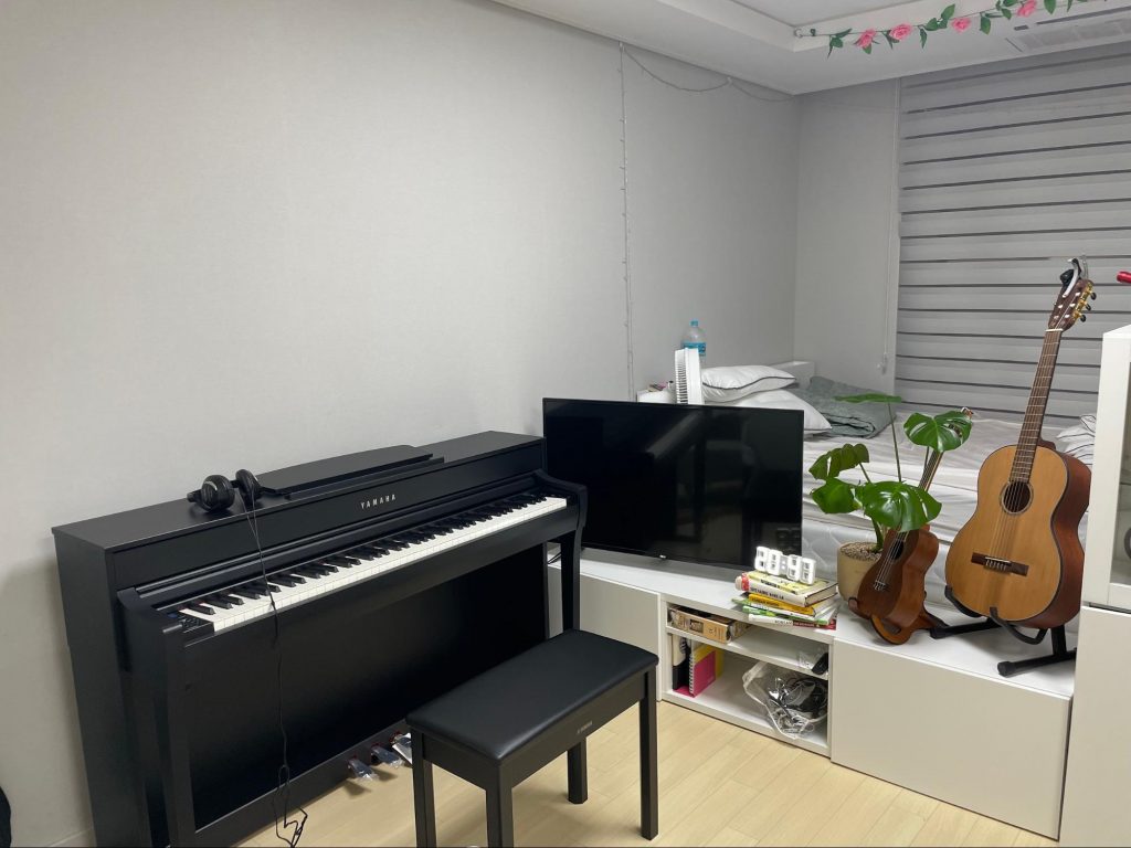 Musical instruments in corner of Korean Officetel