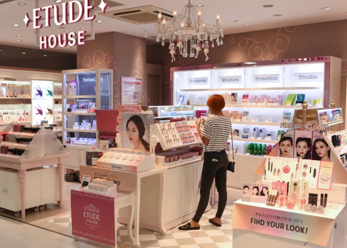 Inside of a beauty shop in Korea called etude house