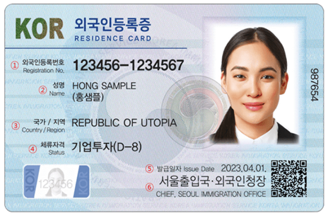 A sample alien registration card required for all foreigners in Korea
