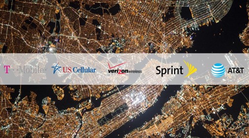 Image of the 5 top mobile carriers in the USA including Verizon and Sprint and AT&T
