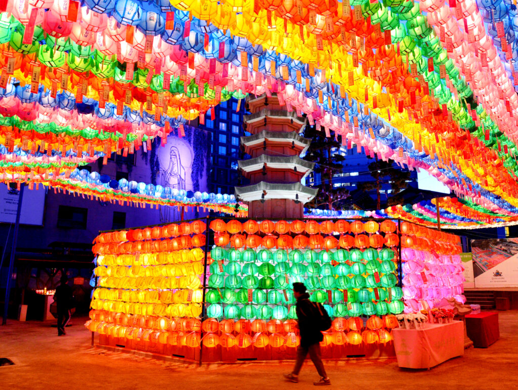 Korean lanterns at night on Buddha's birthday.