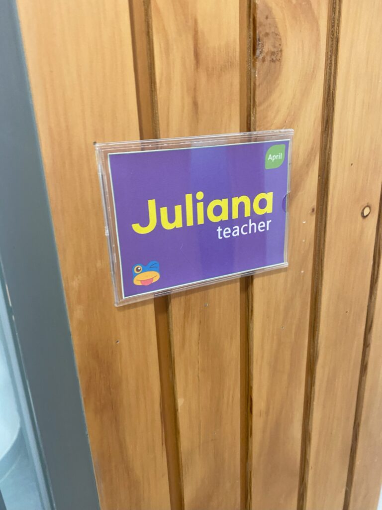 Name placard on classroom entrance of an English teacher in South Korea at April English Institute at Creverse
