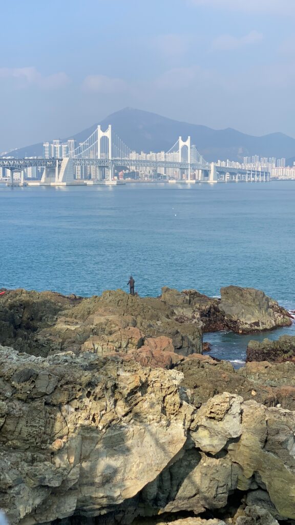 View of the Ocean with the City of Busan, South Korea in the background.