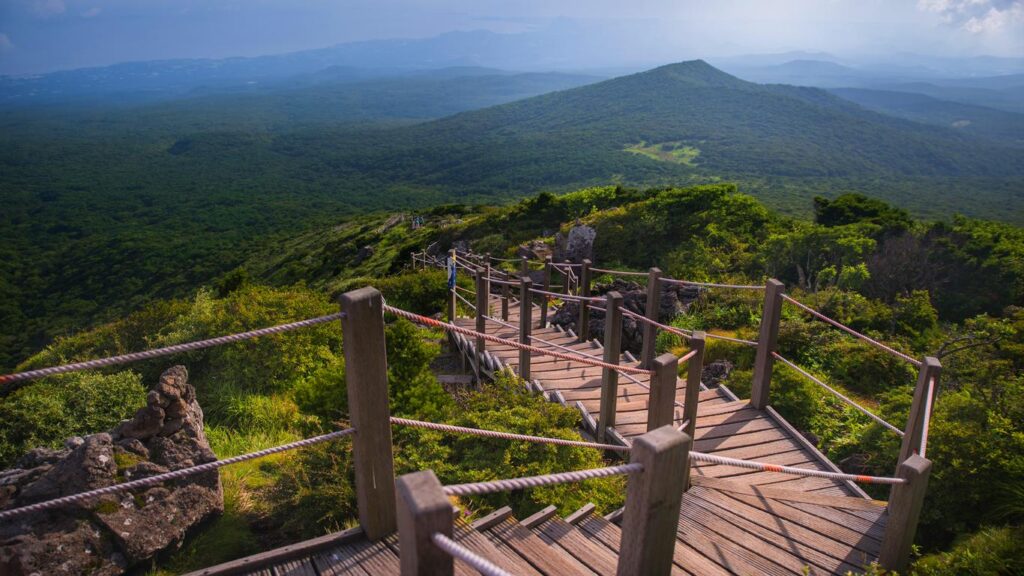 Winding staircase from Hallasan National Park on Jeju Island in Korea