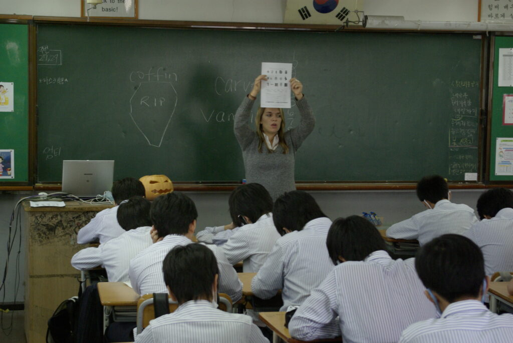 A native English language teacher in a classroom for EPIK