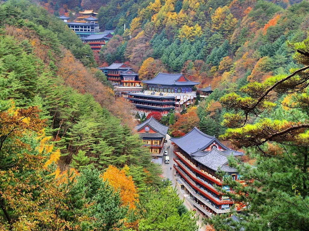 A view of the Guinsa Temples nestled in the mountains in Korea