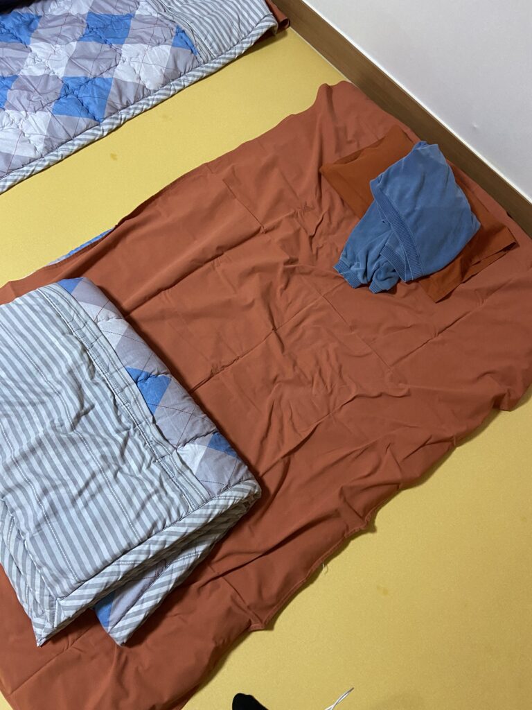 Simple sleeping quarters at a Buddhist temple in Korea