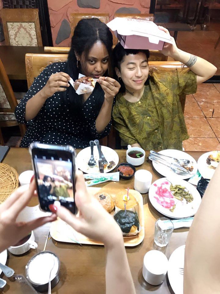 English teachers acting silly at a restaurant in Korea