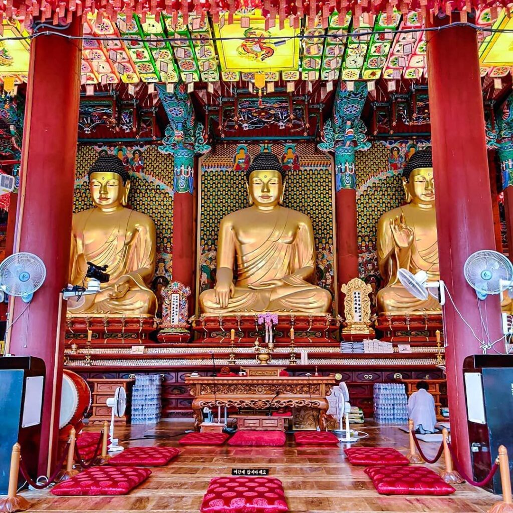 Buddhist statues inside Guinsa temple in Korea