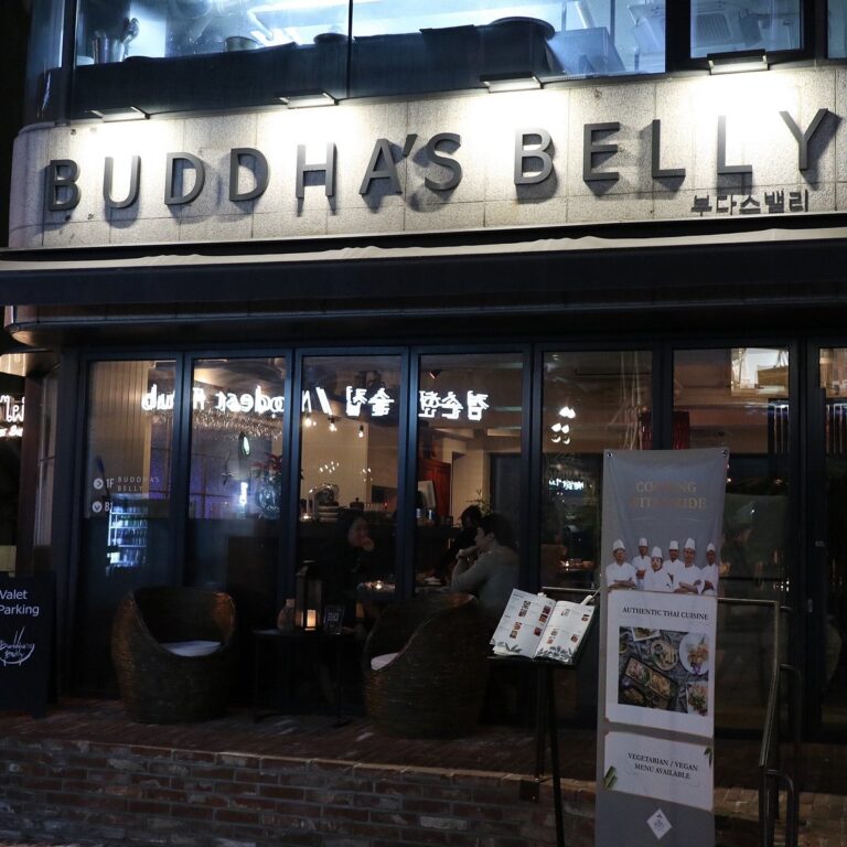 Front facade of Thai restaurant Buddha's Belly in South Korea